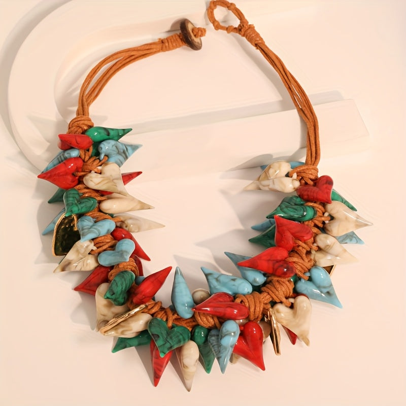 Colar Corações Coloridos Resina & Corda Laranja | By Mireva