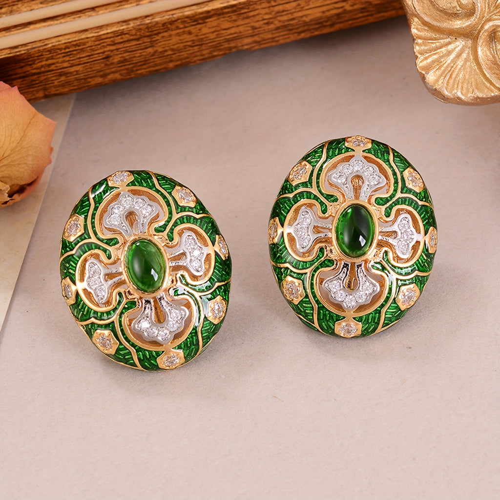 Brinco Geométrico Ornamentado Verde Palácio | By Mireva