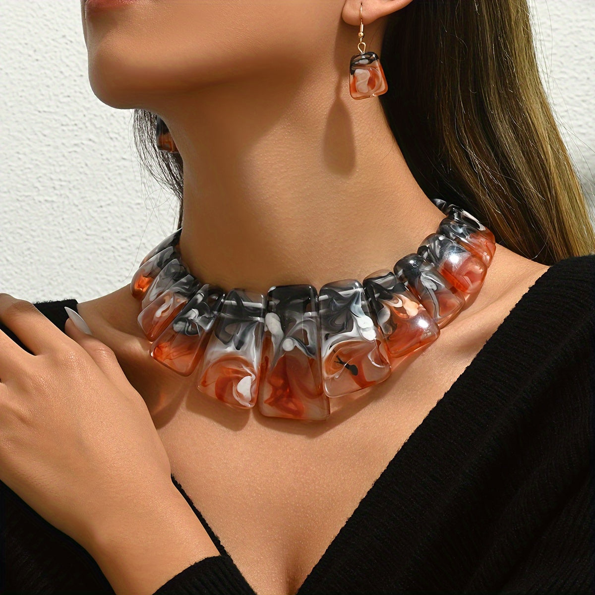 Conjunto de Colar e Pingente com 3 Peças em Turquesa Sintética