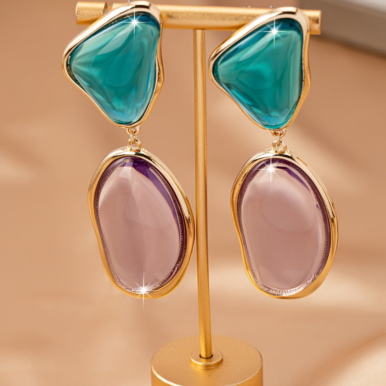 Brinco Dangle Verde Turquesa & Lilás Orgânico | By Mireva