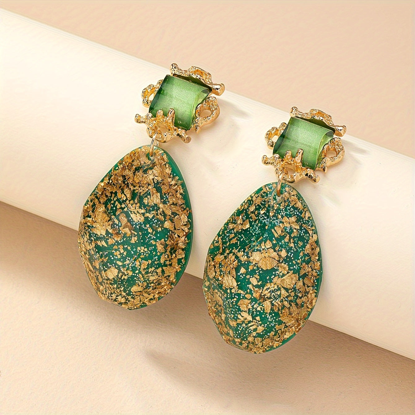 Brincos Boho Vintage Resina Perolada Oval Exagerada | By Mireva