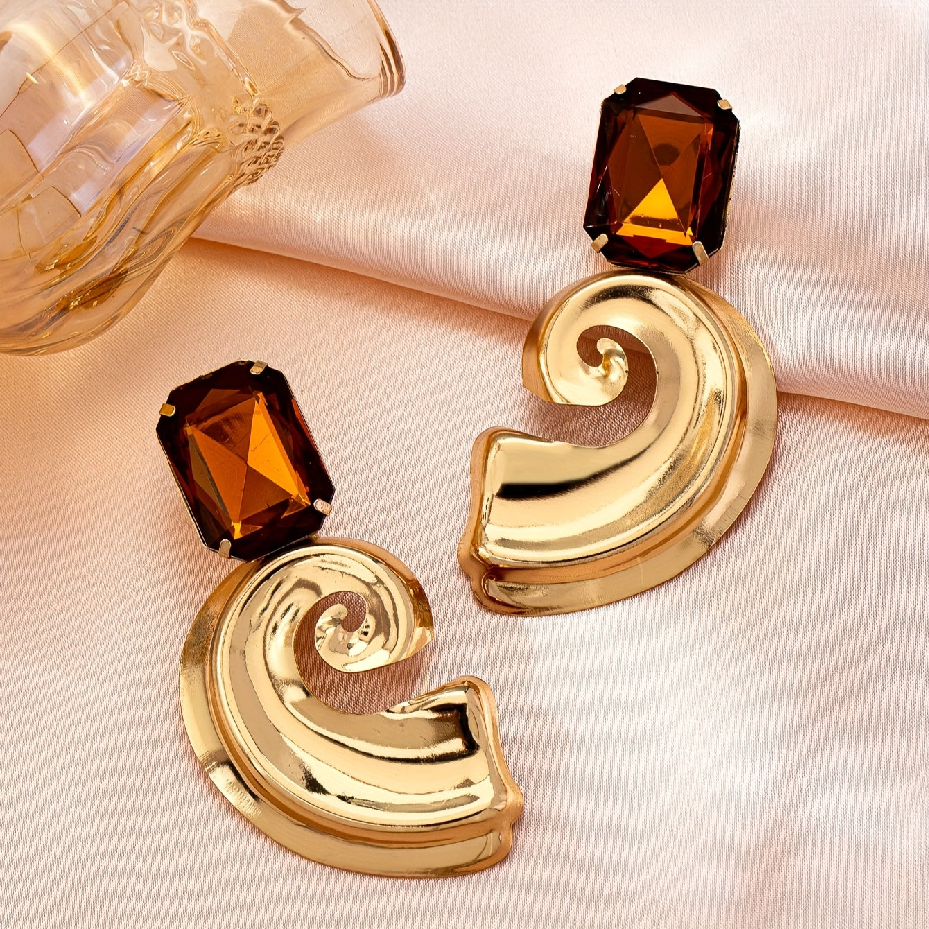 Brincos Verão Luxo Espiral Âmbar Chunky Dourado | By Mireva