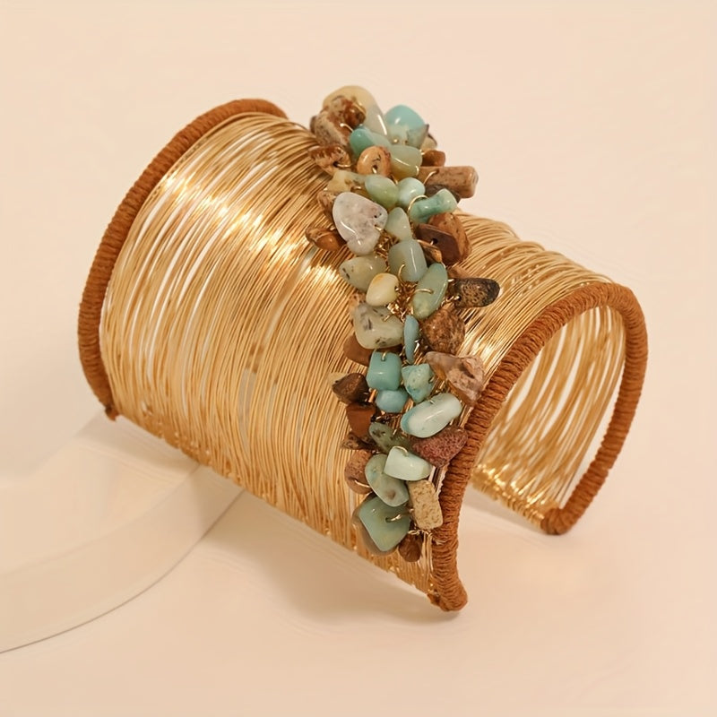 Pulseira Boho Vintage Fio Dourado Turquesa Irregular | By Mireva