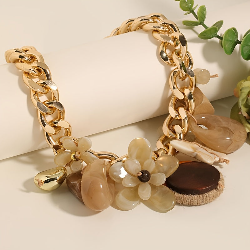 Colar Boho Floral Geométrico Bege & Pingentes Orgânicos | By Mireva