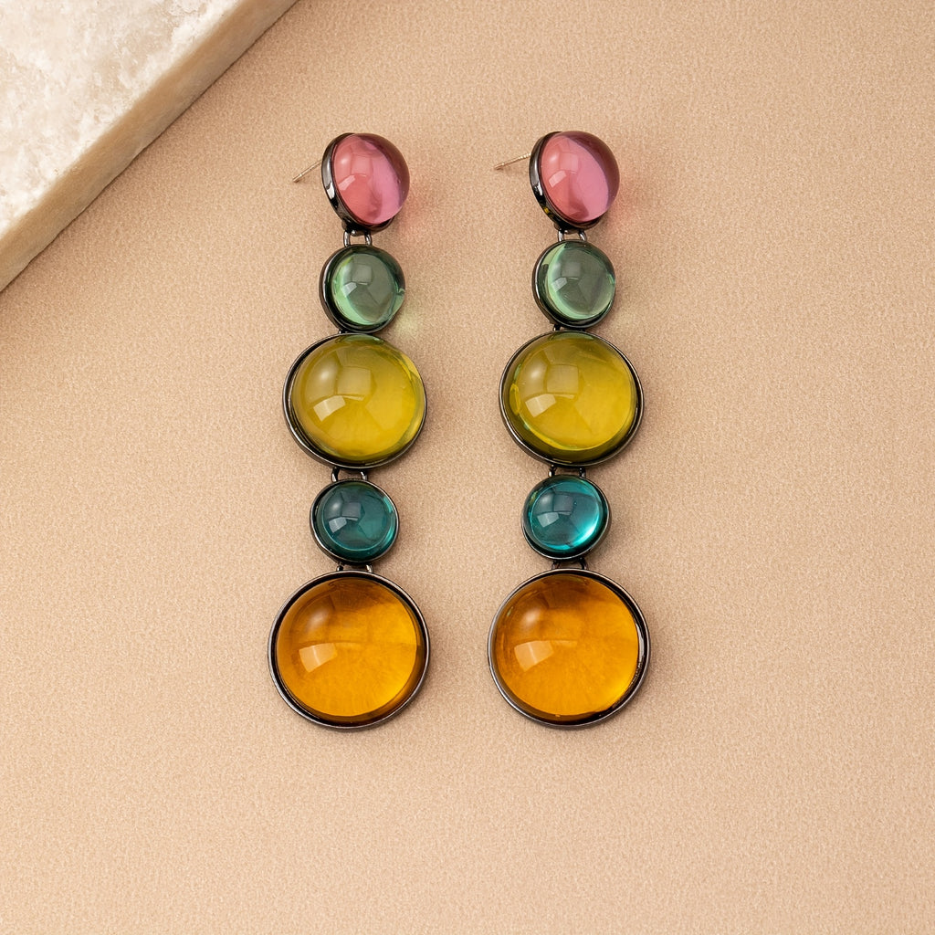 Par de Brincos Boho Multicolor Cascata Redonda & Acrílico | By Mireva