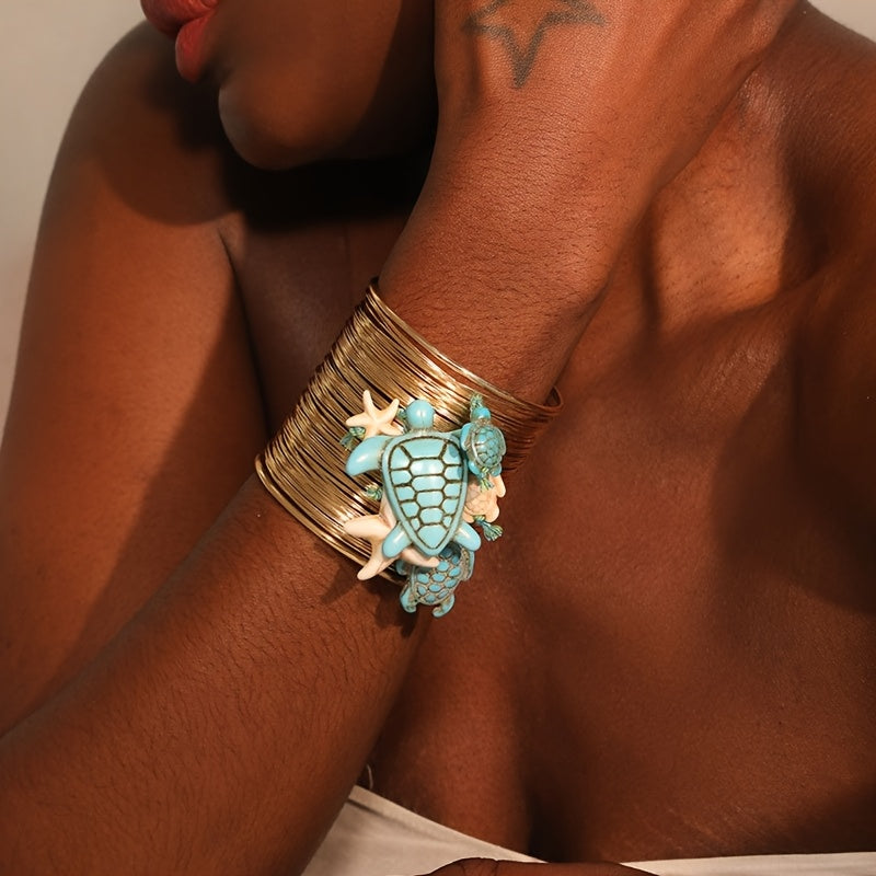 Pulseira Boho Praia Tartaruga Turquesa Estrela-do-Mar Dourada | By Mireva