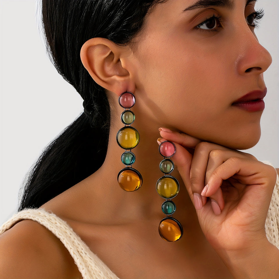 Par de Brincos Boho Multicolor Cascata Redonda & Acrílico | By Mireva