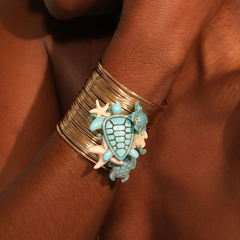Pulseira Boho Praia Tartaruga Turquesa Estrela-do-Mar Dourada | By Mireva