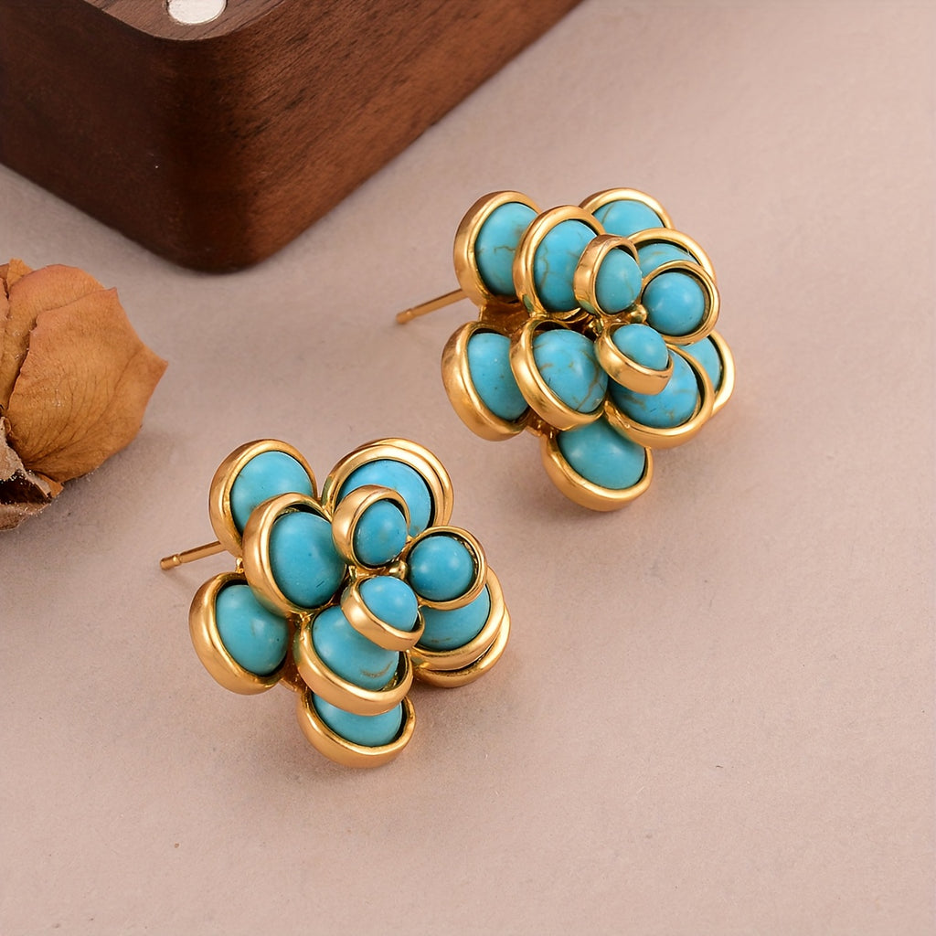 Brinco Vintage Flor Turquesa em Camadas | By Mireva