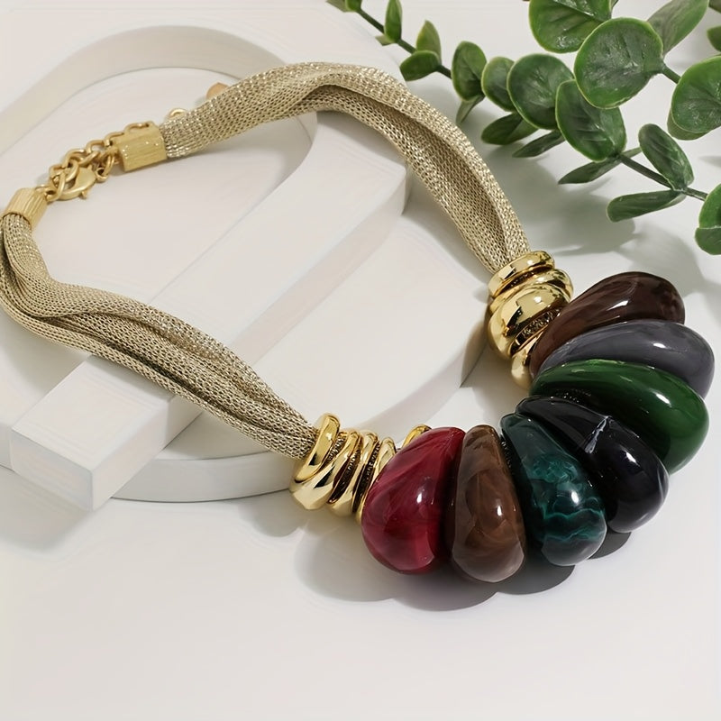 Colar Boho Gotas Âmbar Dourado | By Mireva