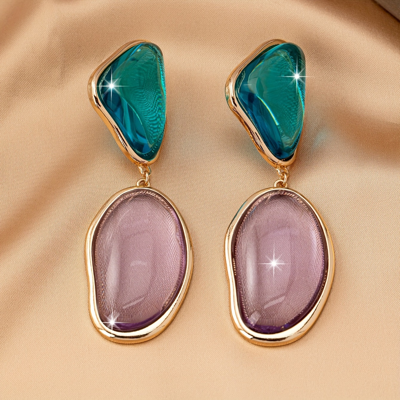 Brinco Dangle Verde Turquesa & Lilás Orgânico | By Mireva