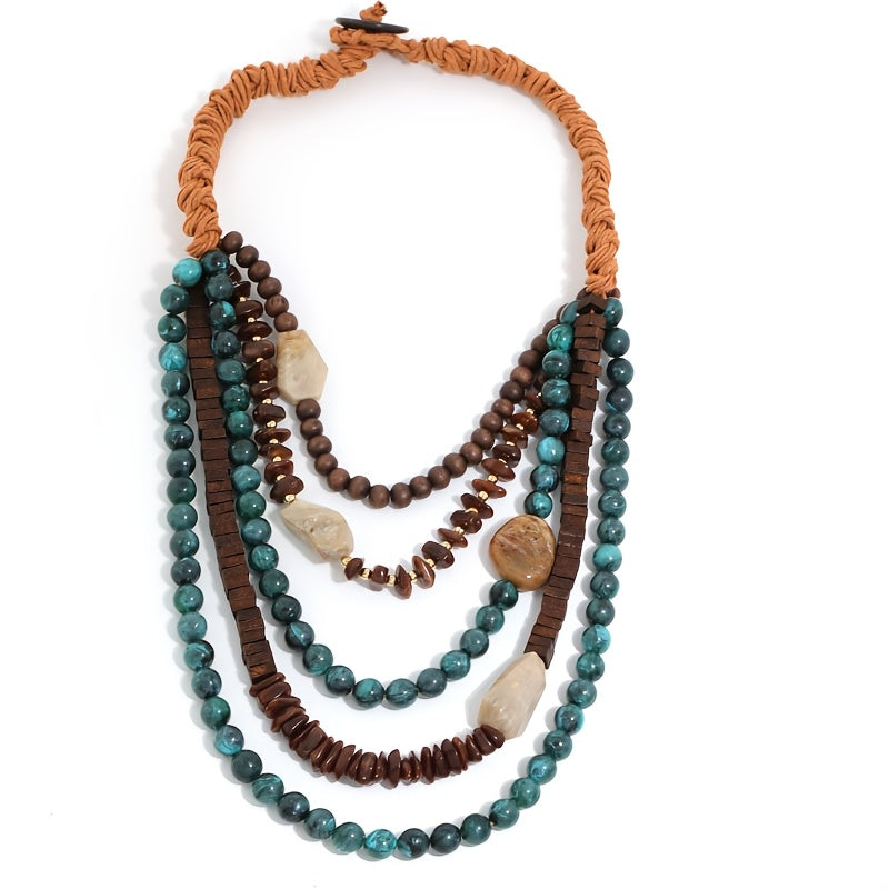 Colar Boho Multi-Fios Contas Verde Terra Cordão Laranja | By Mireva