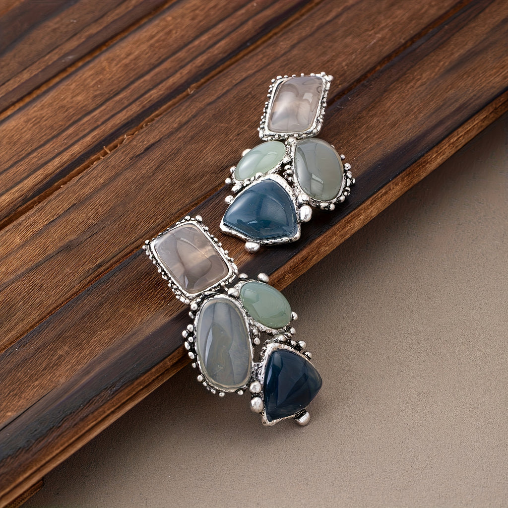 Par de Brincos Boho Multicolor Irregular Geométrico Dourado | By Mireva