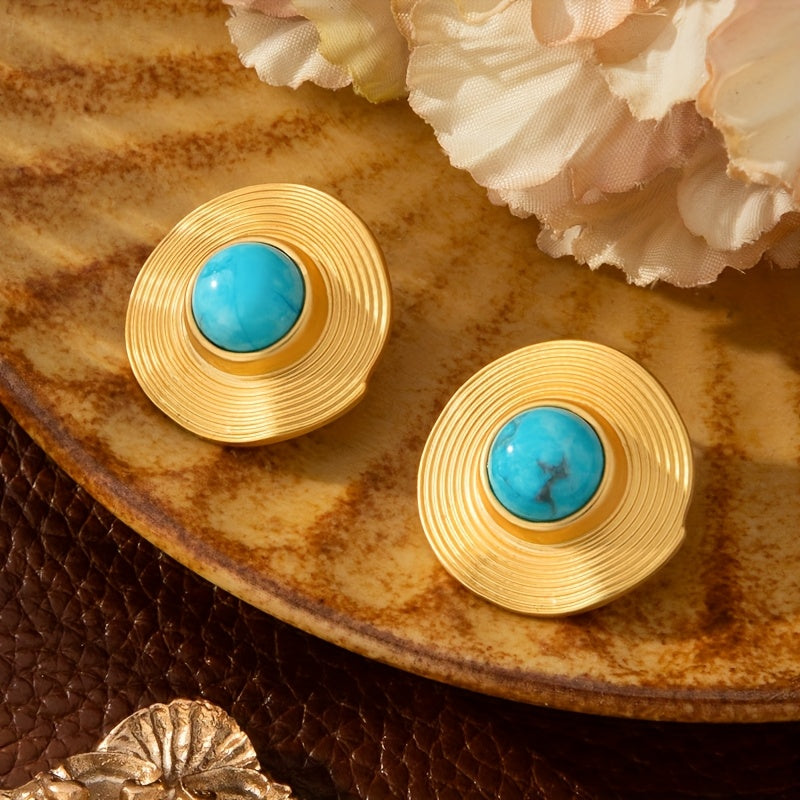 Brinco Vintage Turquesa Circular Ondulado | By Mireva