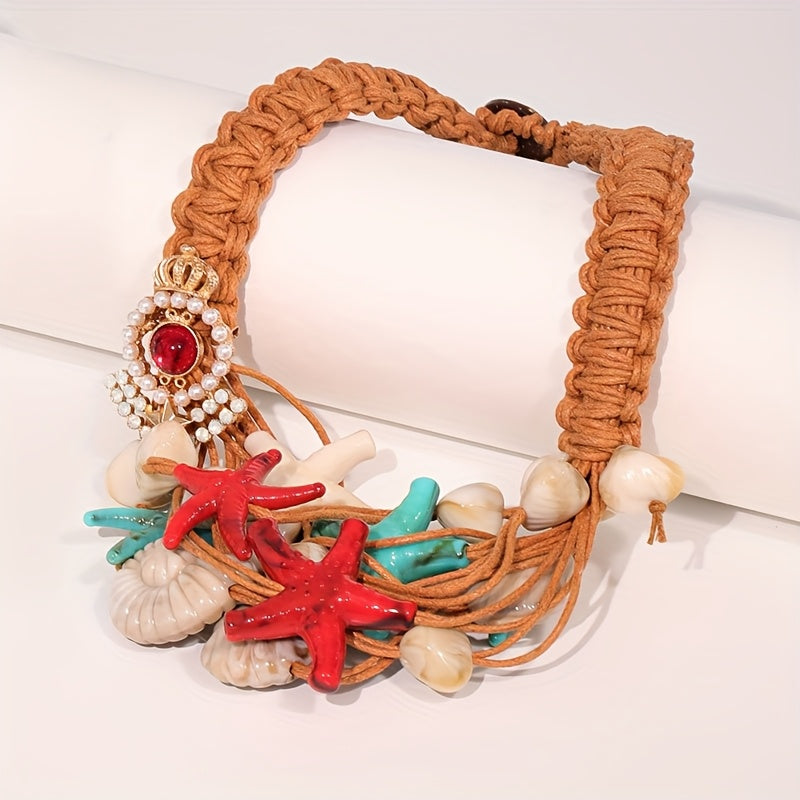 Colar Praiano Boho Estrela-do-Mar & Conchas Laranja | By Mireva