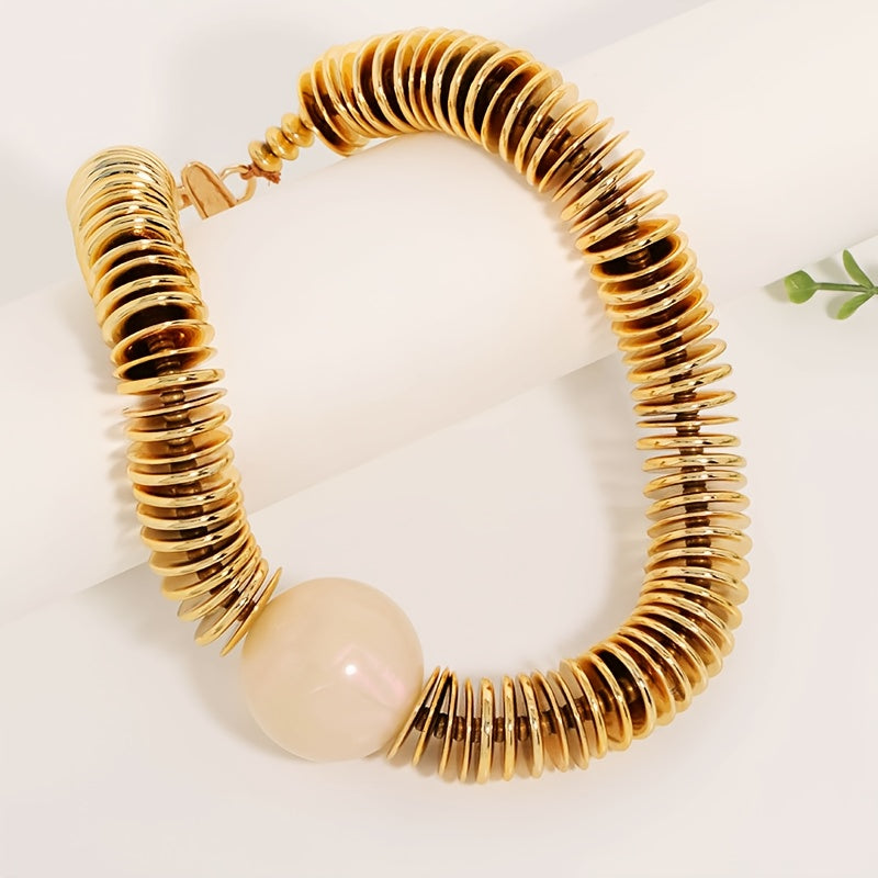 Colar Boho Elegante Discos Esferas Dourados Ondulados | By Mireva