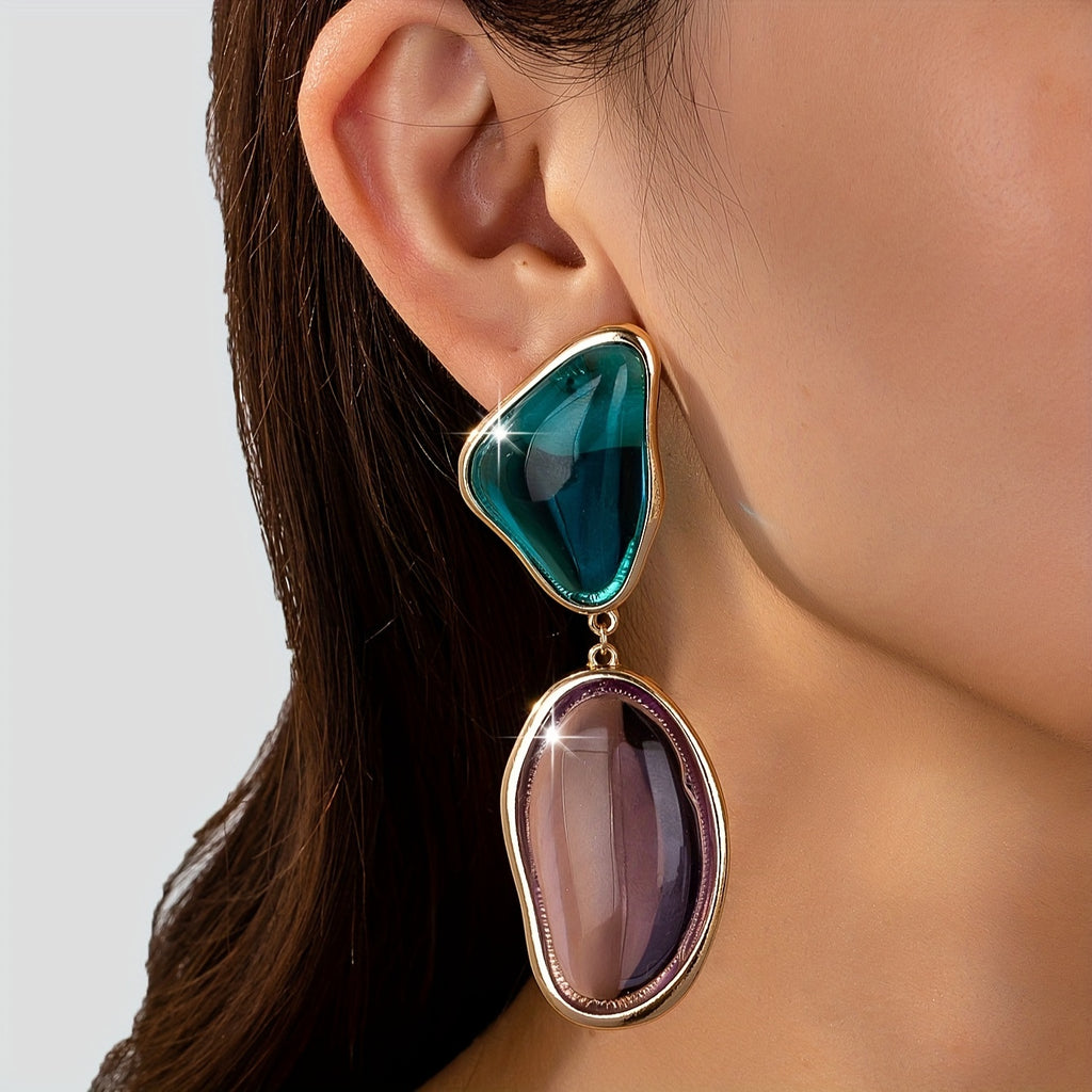 Brinco Dangle Verde Turquesa & Lilás Orgânico | By Mireva