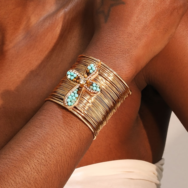 Pulseira Cuff Cruz Turquesa Dourada | By Mireva