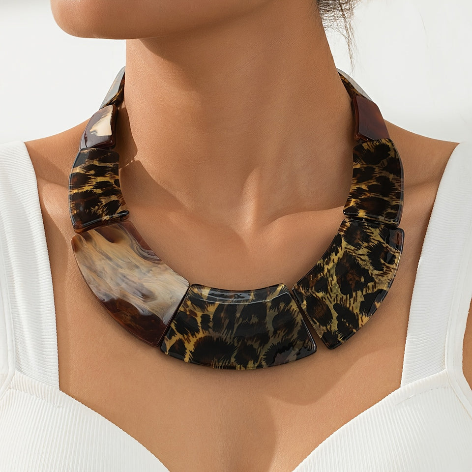 Colar Boho Retrô com Estampa de Leopardo em Resina