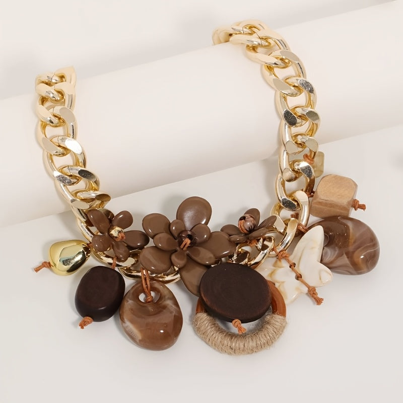 Colar Boho Floral Geométrico Bege & Pingentes Orgânicos | By Mireva